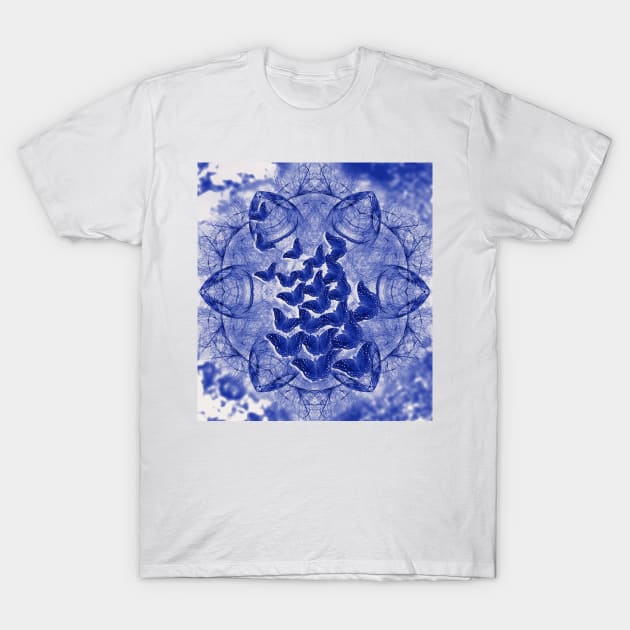 Shadow butterflies emerging from dark chrysalis T-Shirt by hereswendy